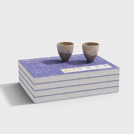 Vintage Ceramic Cups on Antique Books 3D model