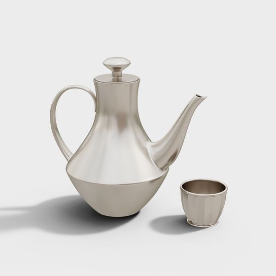 Elegant Silver Teapot 3D model "Silver Dawn"