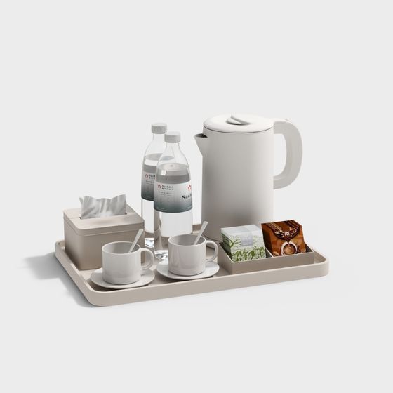 Minimalist Tea Set 3D model for Modern Interiors