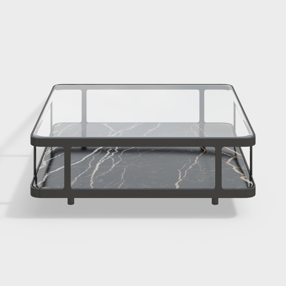 Elegant Glass Marble Coffee Table 3D Model – Minimalist Luxury