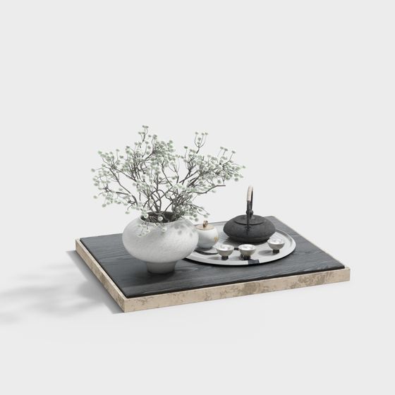Low Poly Tea and Flower Arrangement 3D model