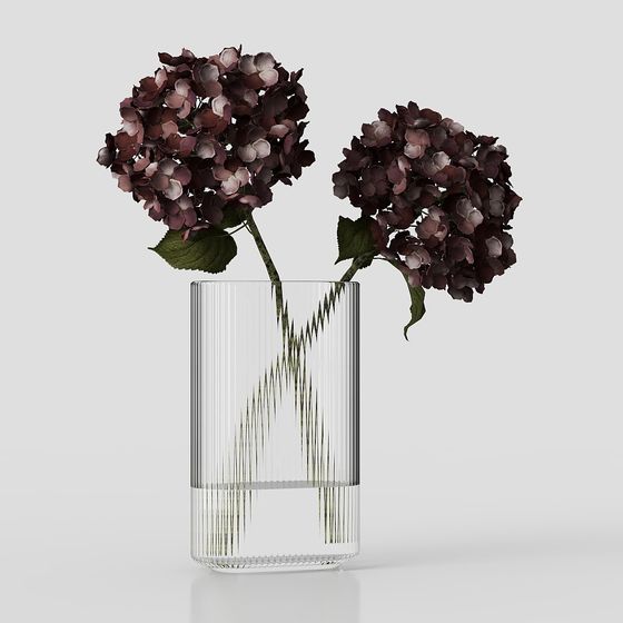 Glass Vase with Hydrangeas 3D model