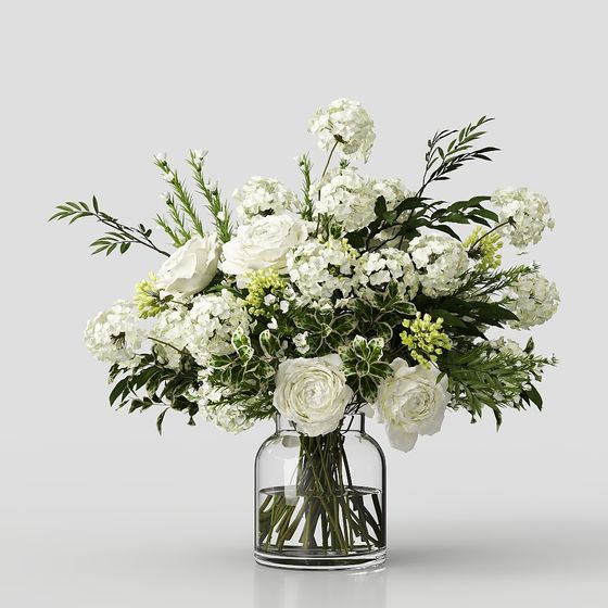 Modern Glass Vase Flowers 3D Model in Green