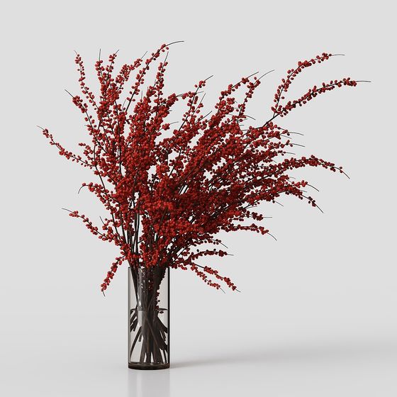 Vibrant Red Berry Branches 3D model