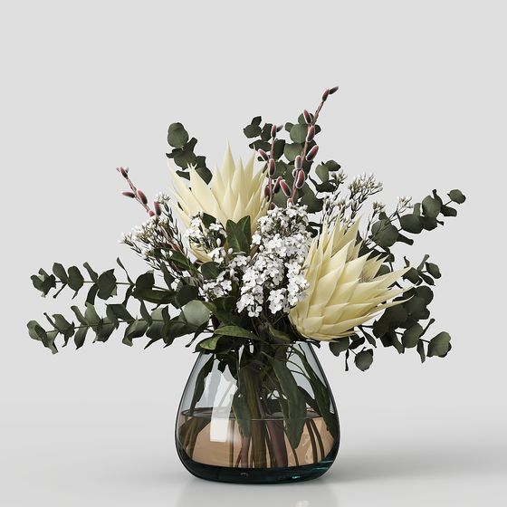 Winter Bouquet in Glass Vase Low-Poly 3D model for Floral Design