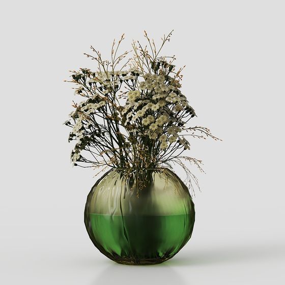 Glass Vase with Wildflowers Low Poly 3D model