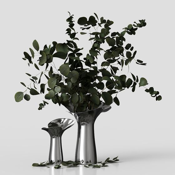 Metal Vase with Eucalyptus Leaves 3D model