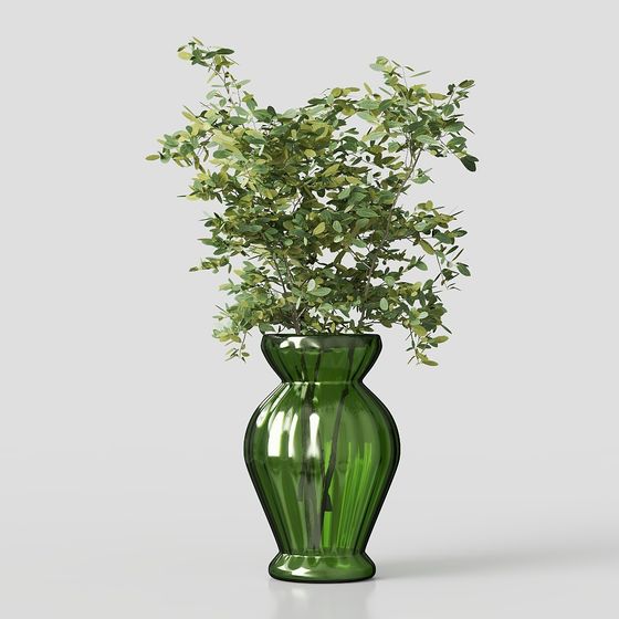 Eucalyptus in Glass Vase 3D model