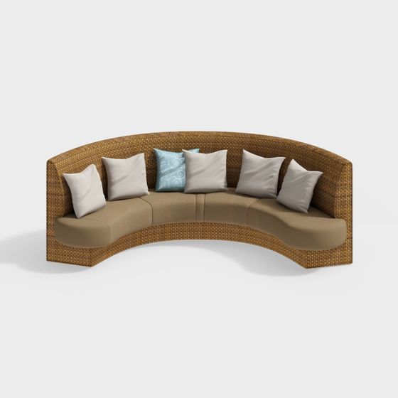Curved Wicker Sofa 3D model for Modern Homes