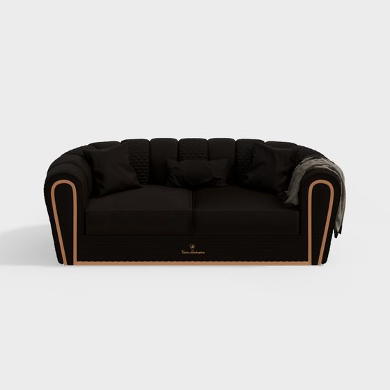 Elegant Black Leather Sofa 3D model