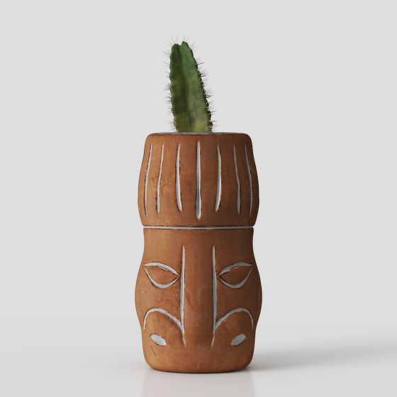 Artistic Clay Cactus Vase 3D model for Creative Designs