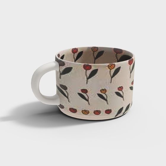 Low-Polygon Floral Ceramic Cup 3D model