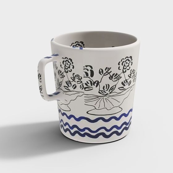 Wavy Floral 3D model Ceramic Mug