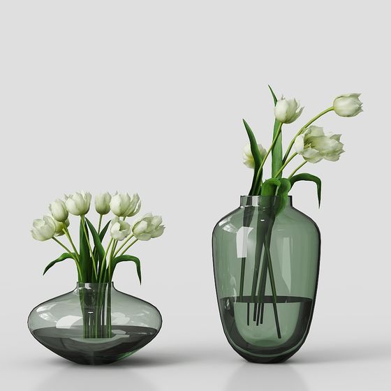 Elegant Low-Polygon Vase with Tulips 3D model