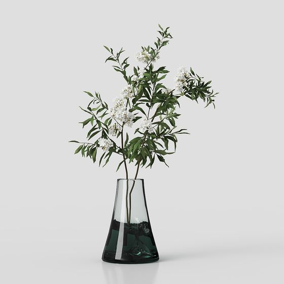 Glass Vase with White Flowers 3D model