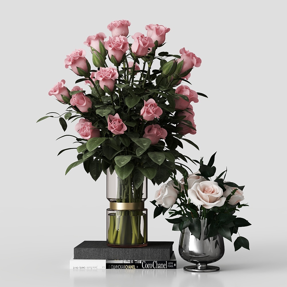 Modern Glass Vase with Rose Flowers