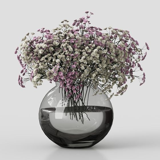 Glass Vase with Wildflowers 3D model