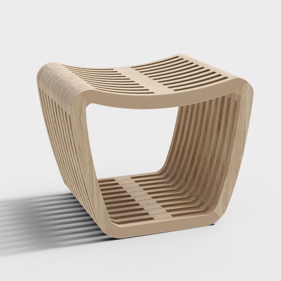 Stylish Wooden Hollow Stool 3D model