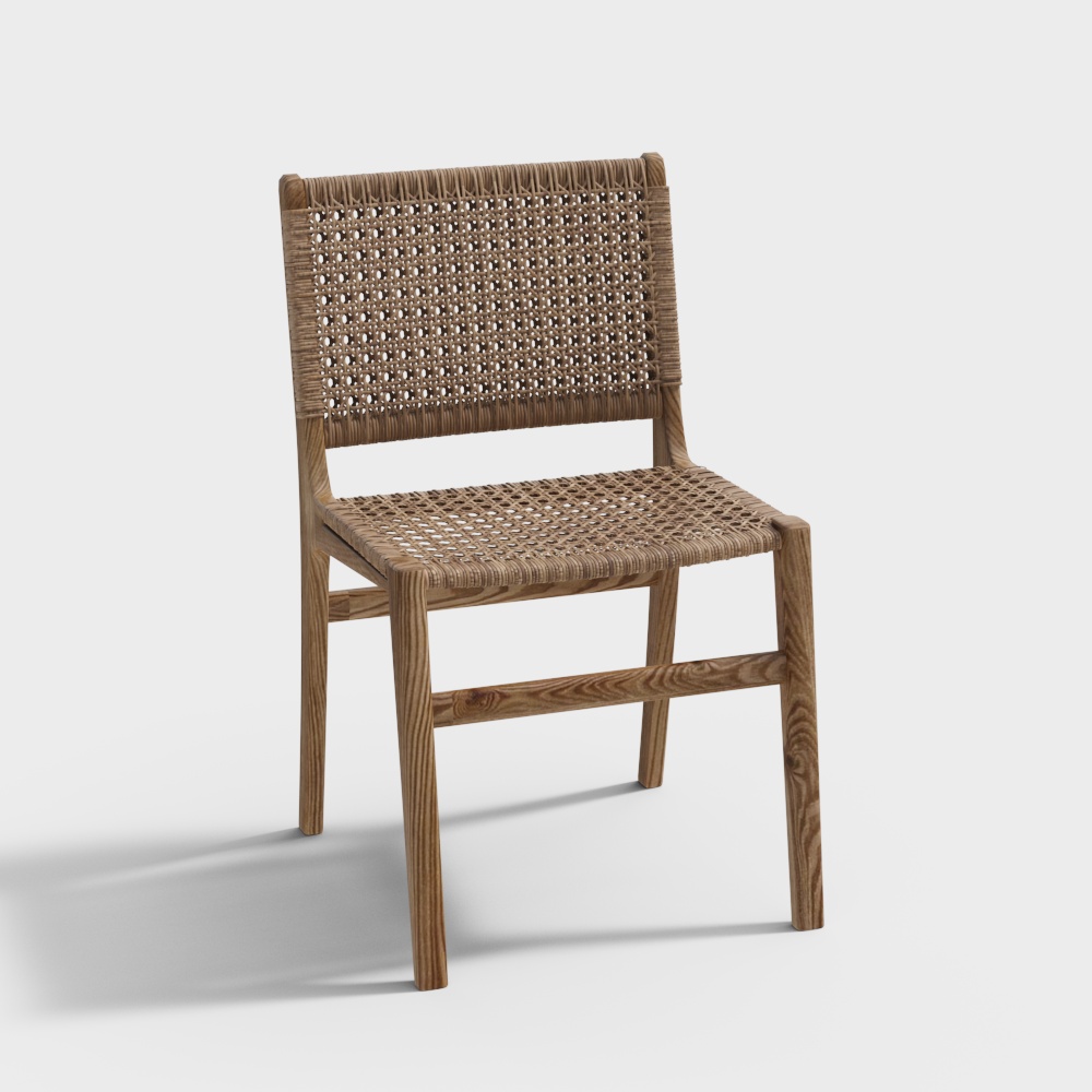 Stylish Rattan Chair 3D Model – Warm Wood & Rattan