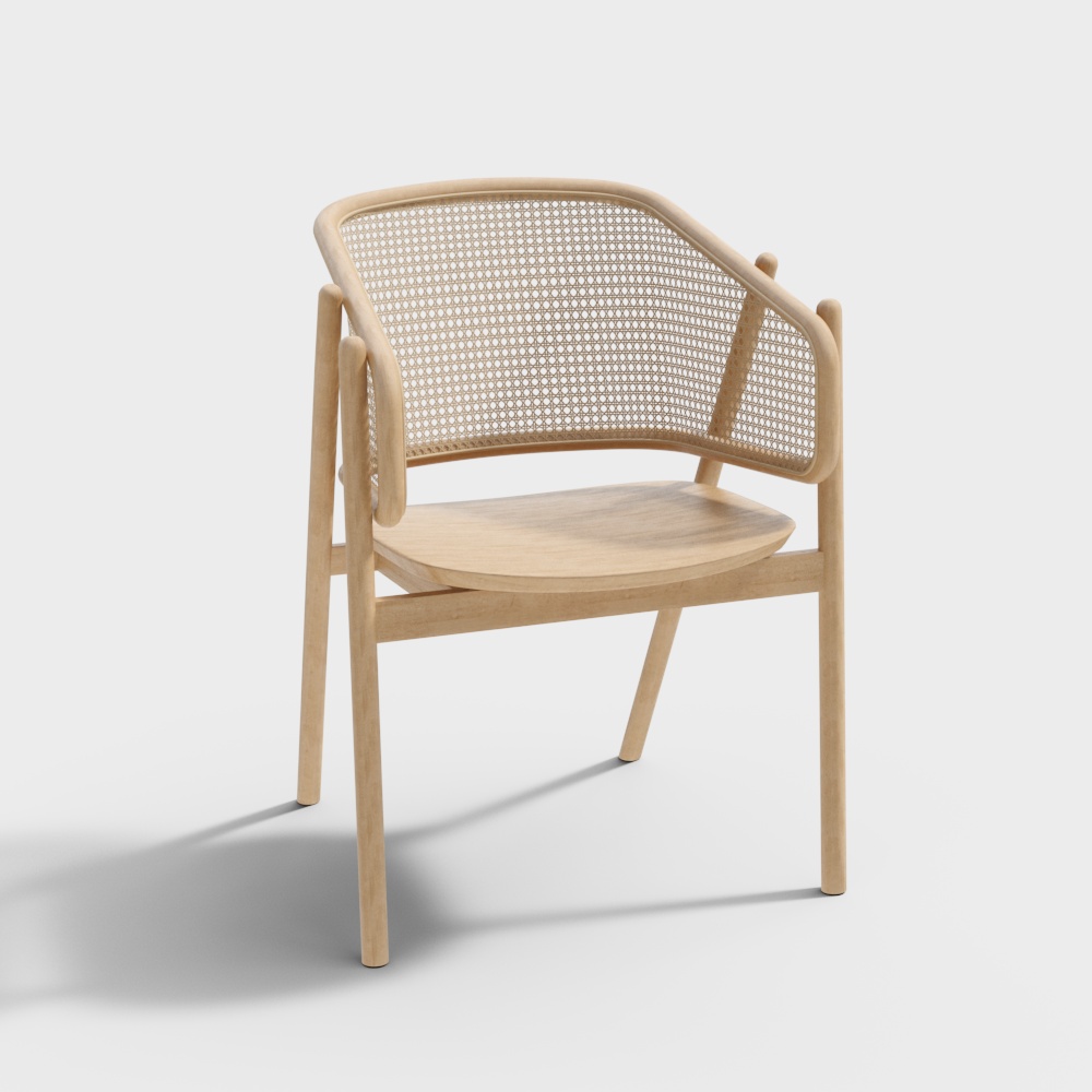 Cozy Weave Chair 3D Model – Wood and Rattan Design