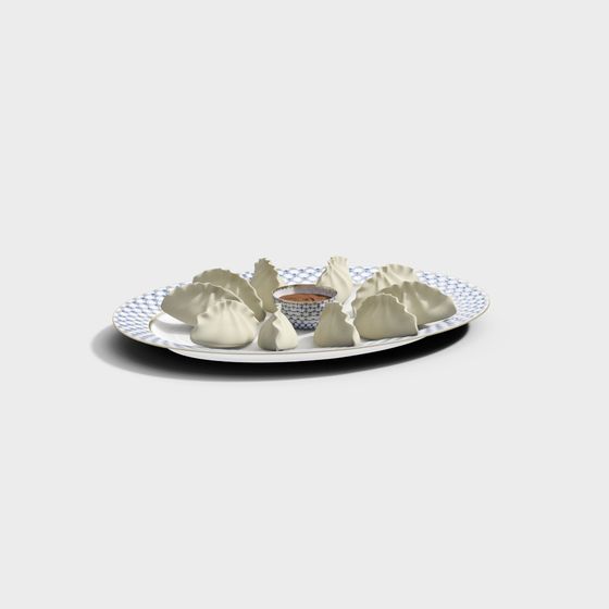 Delicate Dumpling 3D model with Dipping Sauce