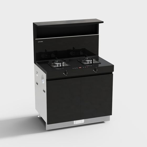 Stylish Black Kitchen Stove 3D model for Modern Interiors
