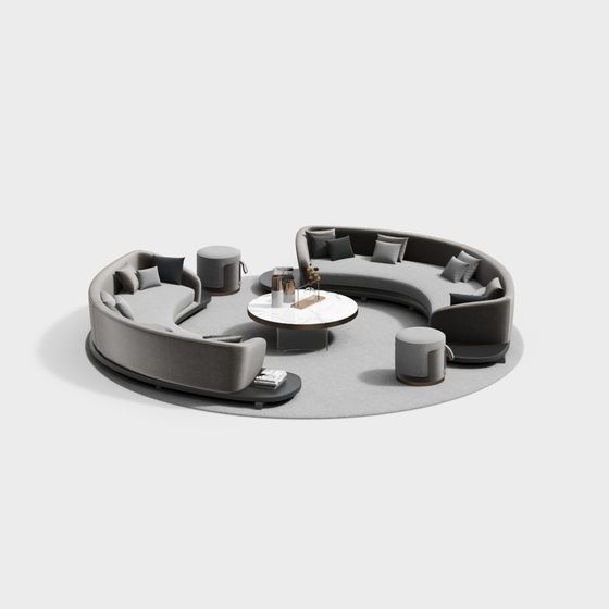 Arcuate Sofa Set 3D Model in Black