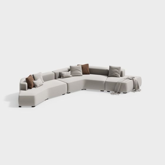 Curved Sofa Set for Public Office Area 3D Model