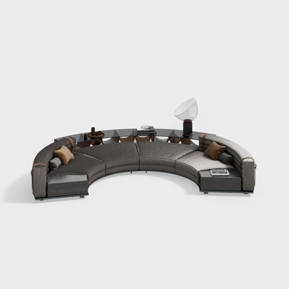 소파와 곡선 현대 장식이 있는 공공 사무실 공간