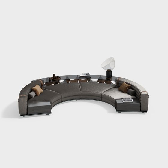 소파와 곡선 현대 장식이 있는 공공 사무실 공간