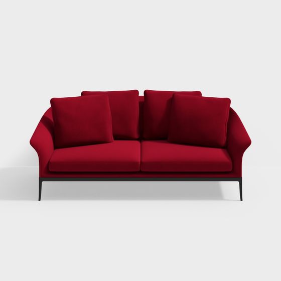 Stylish Low-Polygon Red Sofa 3D model