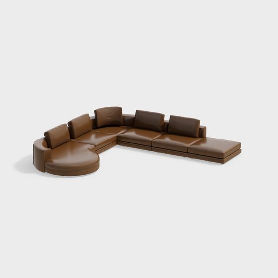 Stylish Brown Curved Sofa 3D model for Contemporary Spaces