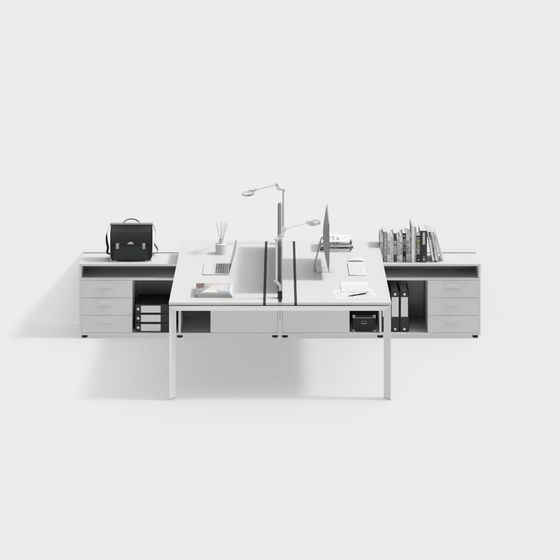 Elegant Low-Poly Office Desk Set 3D model