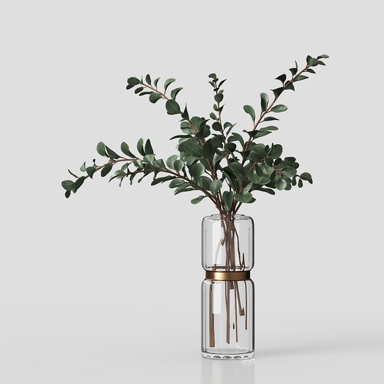 Elegant Glass Vase with Green Plant 3D model