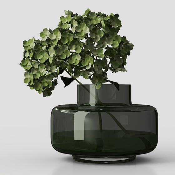 Elegant Glass Vase with Green Plants 3D model for Modern Interiors