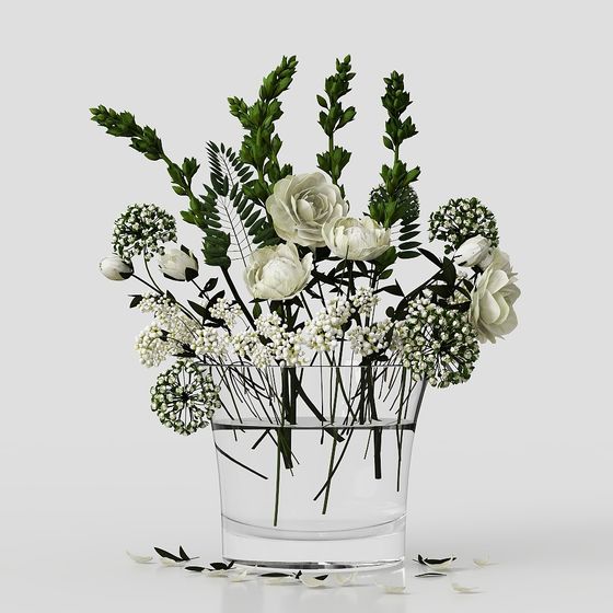 Glass Vase with White Rose 3D model for Creative Designs