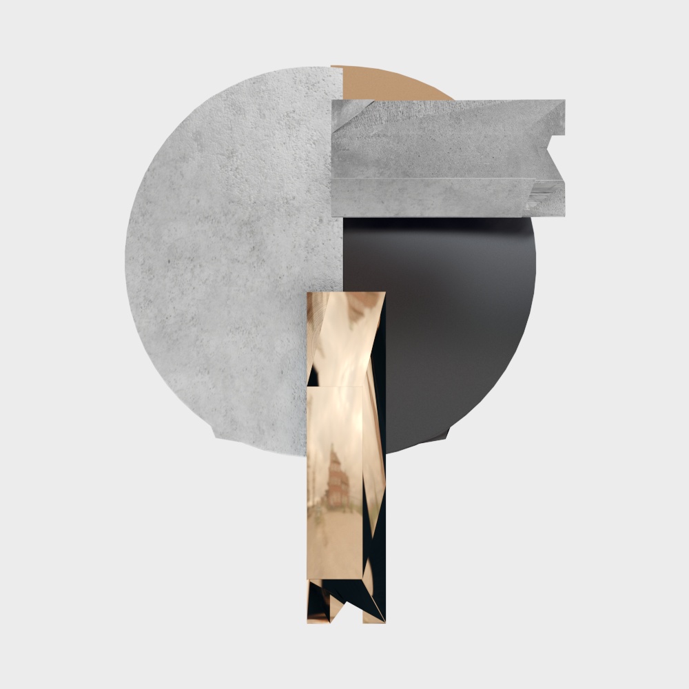 Geometric Concrete and Metal Decorative 3D Model