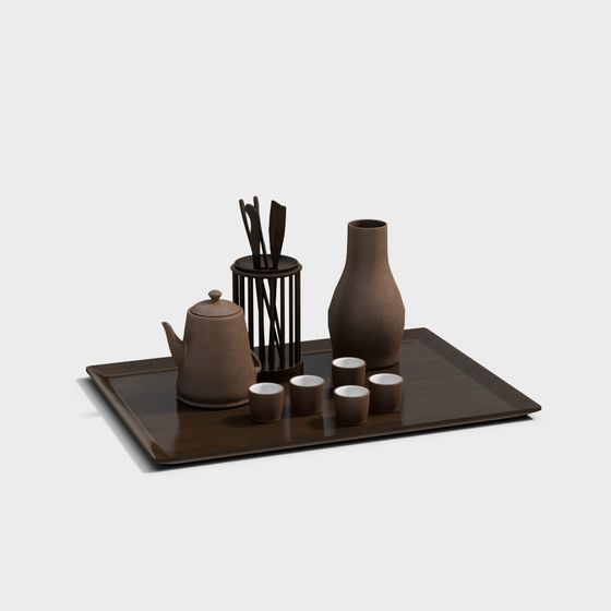 Elegant Oriental Tea Set 3D model