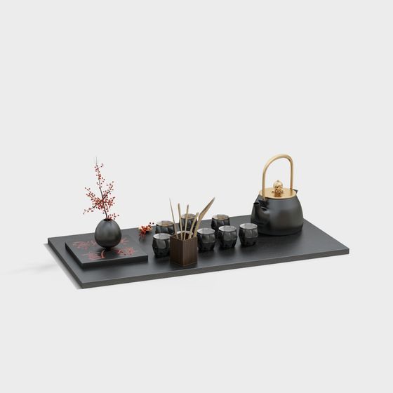 Elegant Eastern Aesthetic Tea Set 3D model