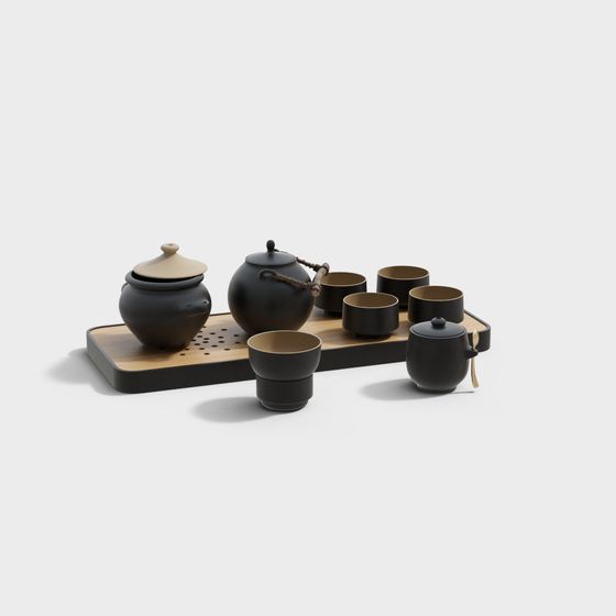 Elegant Low-Poly Tea Set 3D model