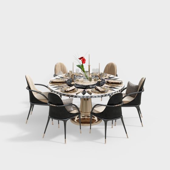 Elegant Round Table and Chairs 3D model
