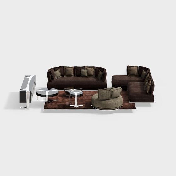 Elegant Low-Polygon Sofa Set 3D model for Modern Interiors