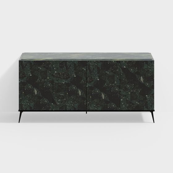 Elegant Dark Green Marble Side Cabinet 3D model