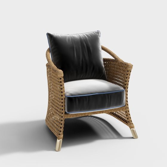 Stylish Woven Rattan Armchair 3D model