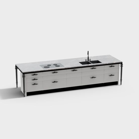 Stylish Urban Kitchen Island 3D model