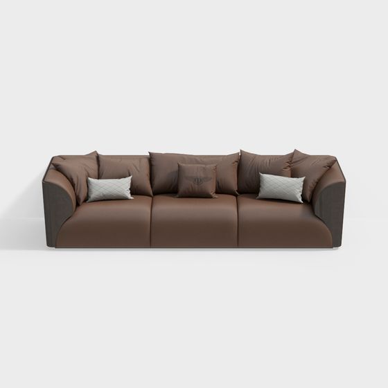 Elegant Brown Leather Sofa 3D model