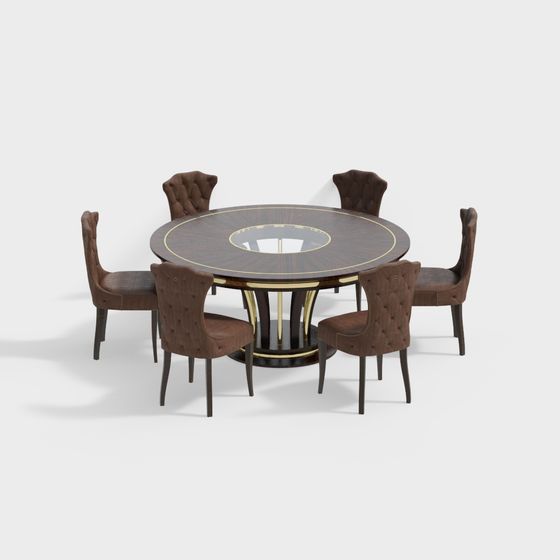 Elegant Round Table with Six Chairs 3D model