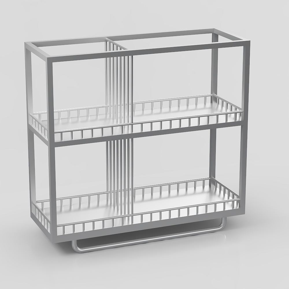 Minimalist Metal Shelf 3D Model – Silver Gray Urban Design