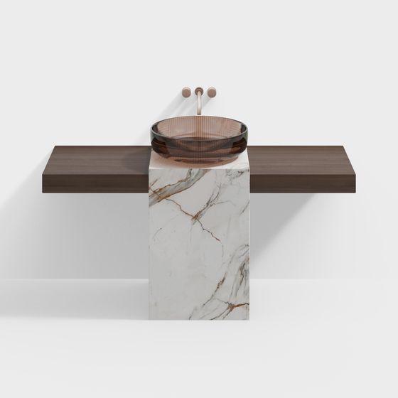 Elegant Marble Floating Sink Countertop 3D model