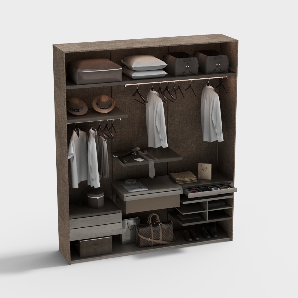 Stylish Low Poly Wardrobe 3D Model – Modern Gray Storage